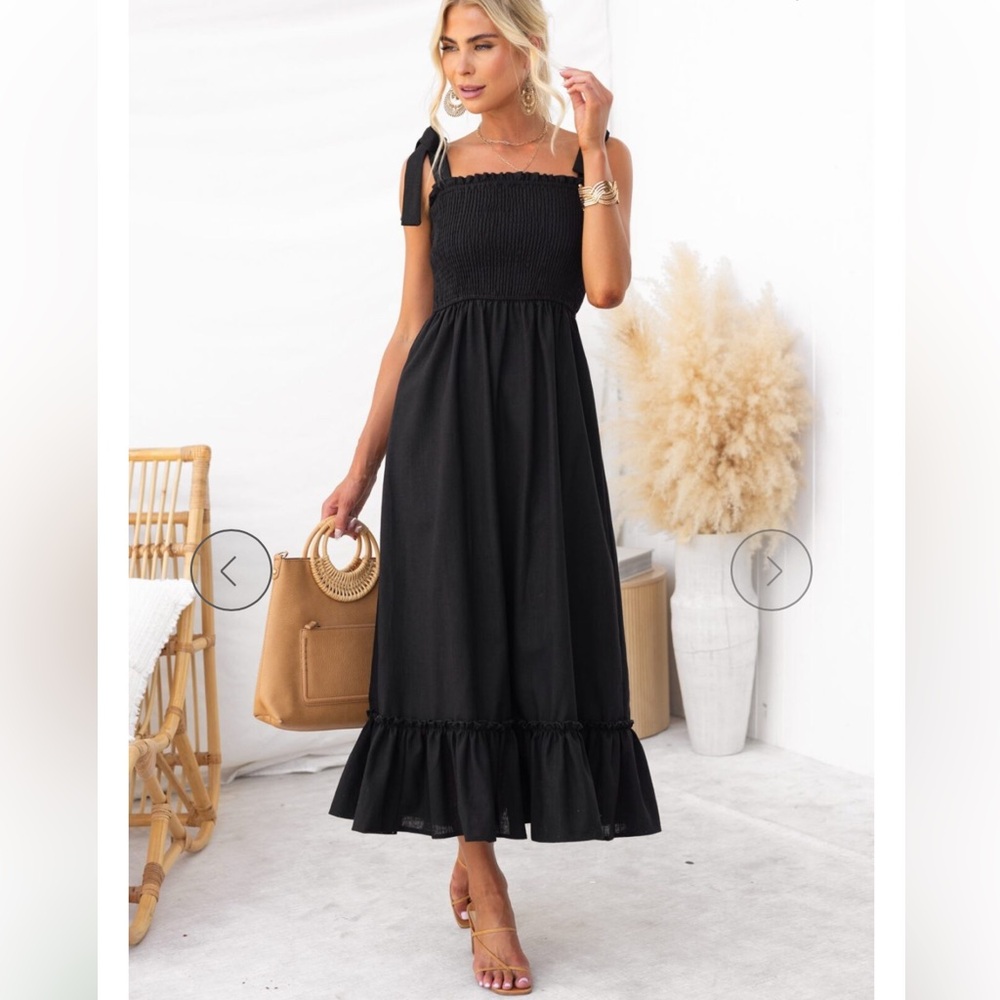 Pink Diamond Addysin Tie Midi Dress Black 100% Cotton